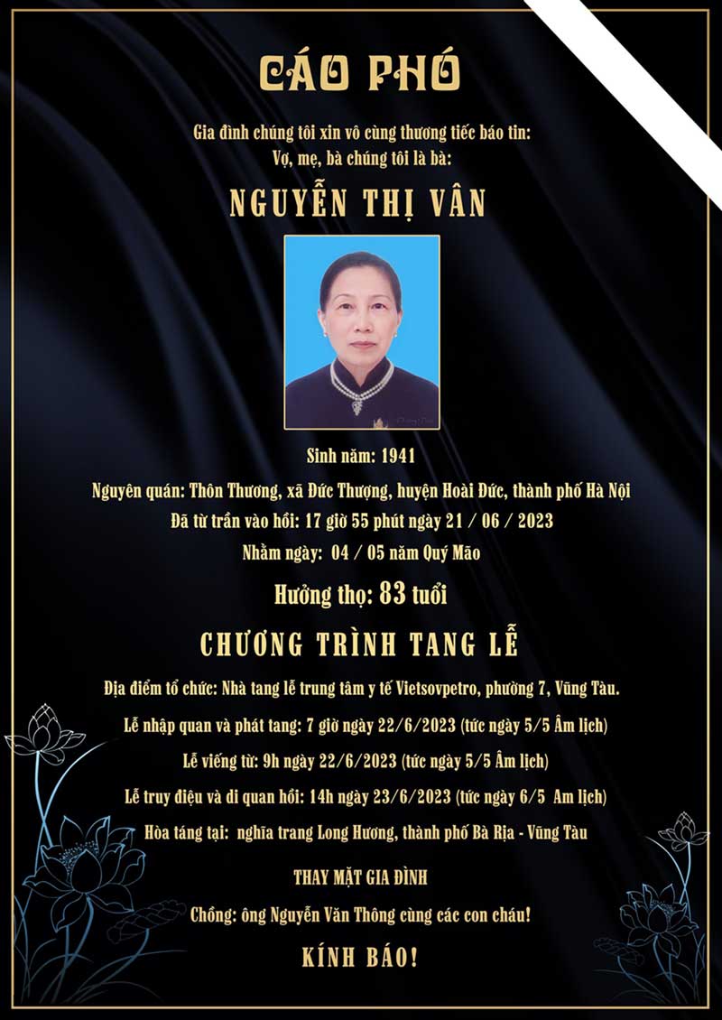 Mẫu cáo phó tin buồn